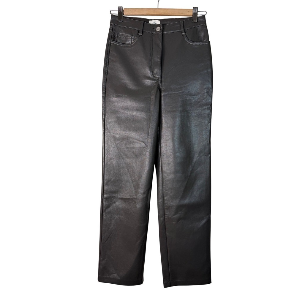 Aritzia Wilfred Faux Leather Vegan Straight Leg Pants Charcoal‎ Grey Size 2
